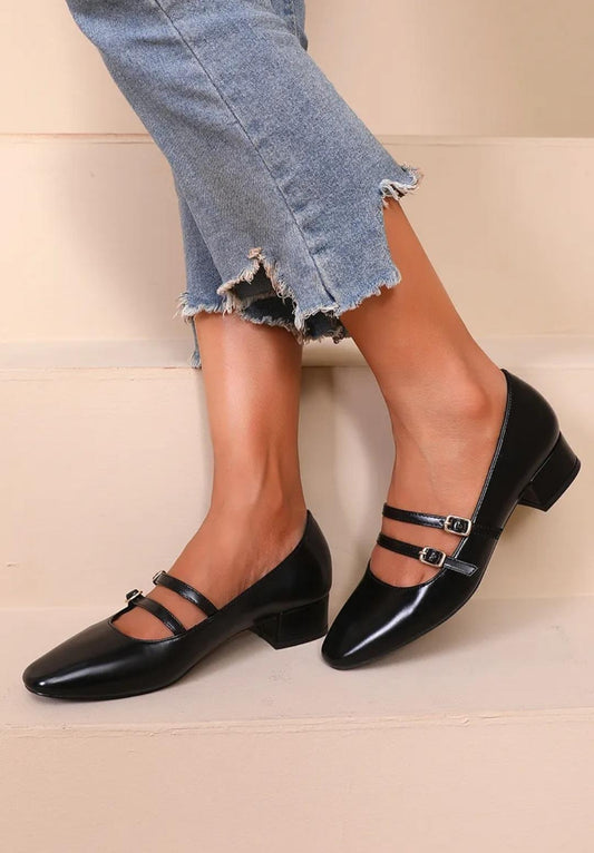 Escarpins Mary Jane à Double Bride Noir