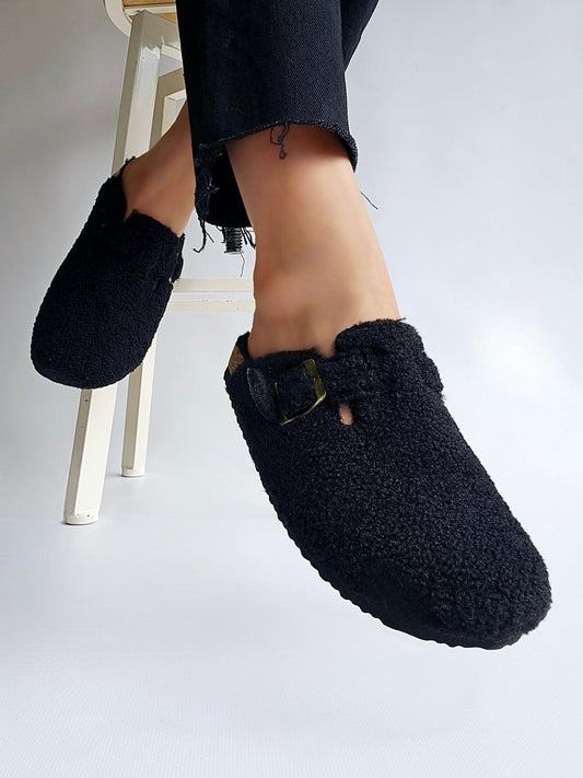 Mules sabot full fourrées façon shearling Noir