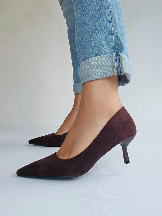 Escarpins petit talon suédine Marron