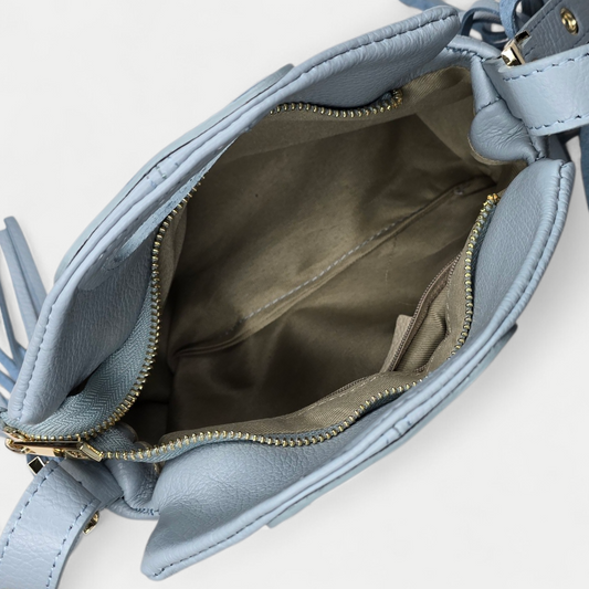 Sac bandoulière Frange - cuir grainé Bleu Ciel