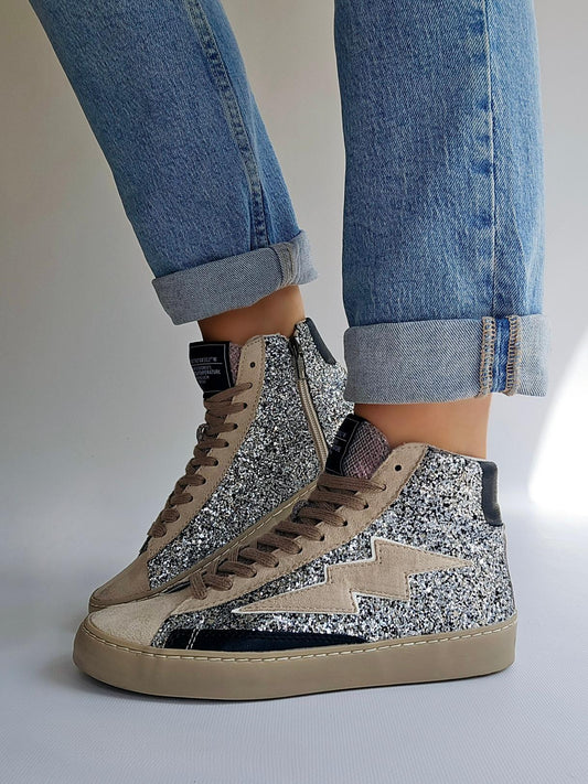 Baskets éclair montantes Corina glitter Argenté
