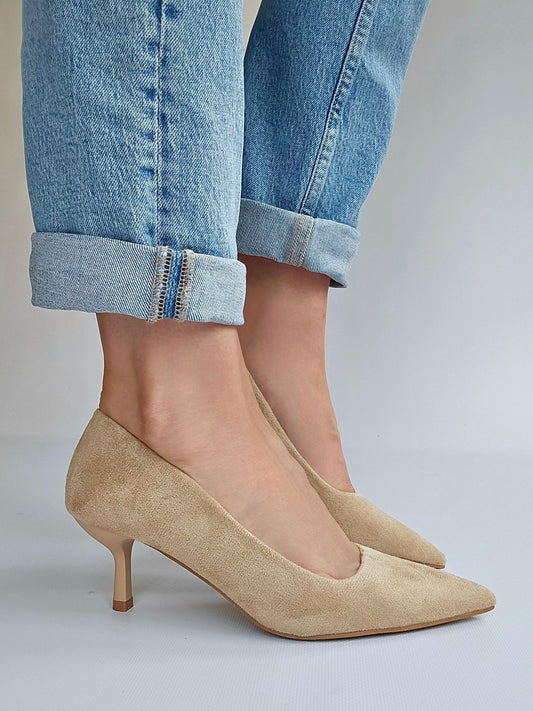 Escarpins petit talon suédine Beige