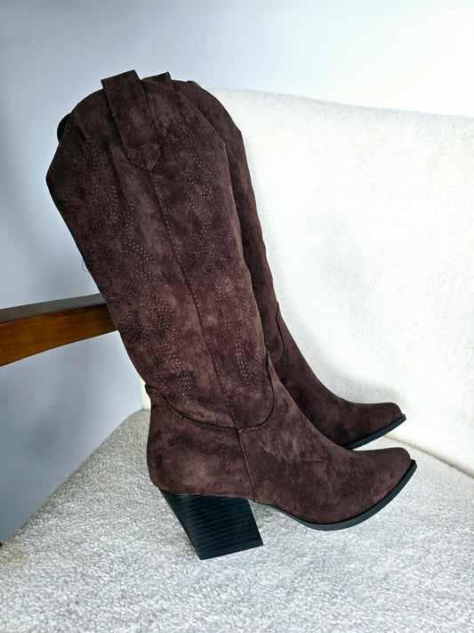 Bottes santiags brodées Chocolat