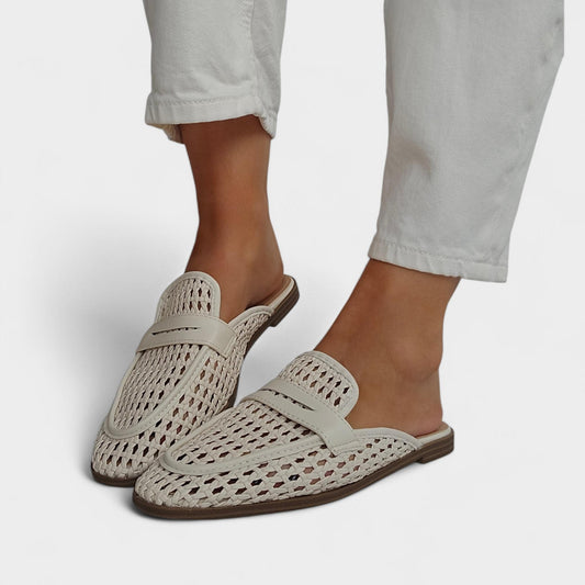 Mules mocassin tressées beige – légères et confortables
