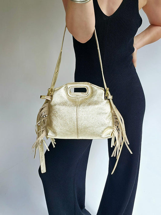 Sac frange bandouillère rivets Petit Doré