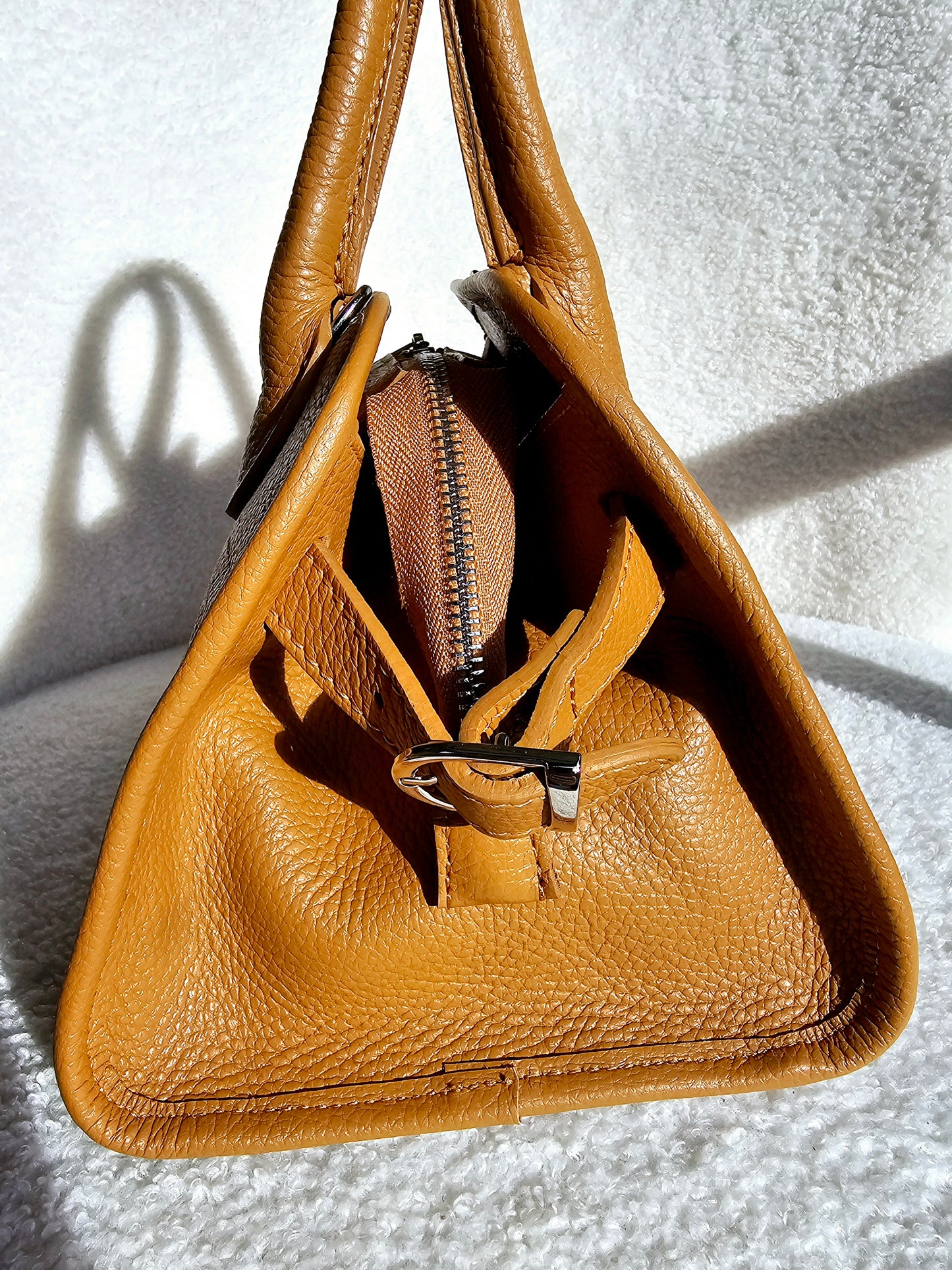 Sac Bowling cuir grainé petit format Camel