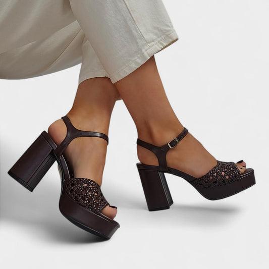 Sandales plateforme tressées à talon – Sandales élégantes Chocolat