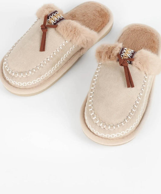 Mules fourrées mocassin Beige