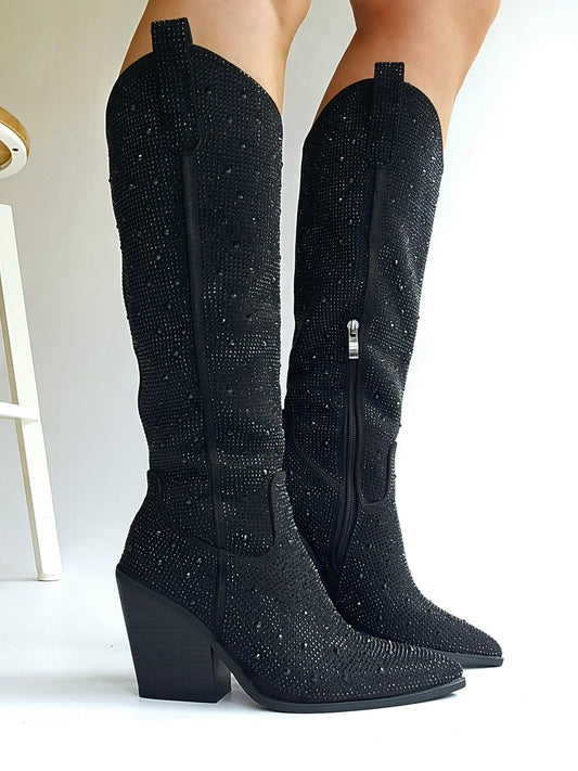 Bottes santiags à strass Noir