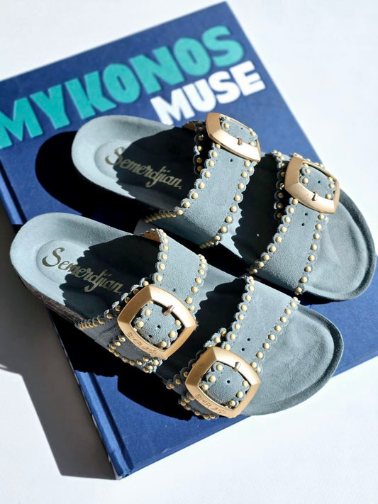 Mule Arona Beige Semerdjian – Sandale cuir confortable Bleu ciel