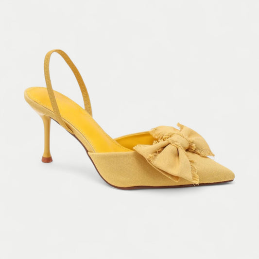 Escarpins talon aiguille en toile - nœuds Jaune