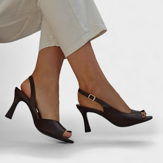 Sandales slingback à talon bout ouvert – Choco