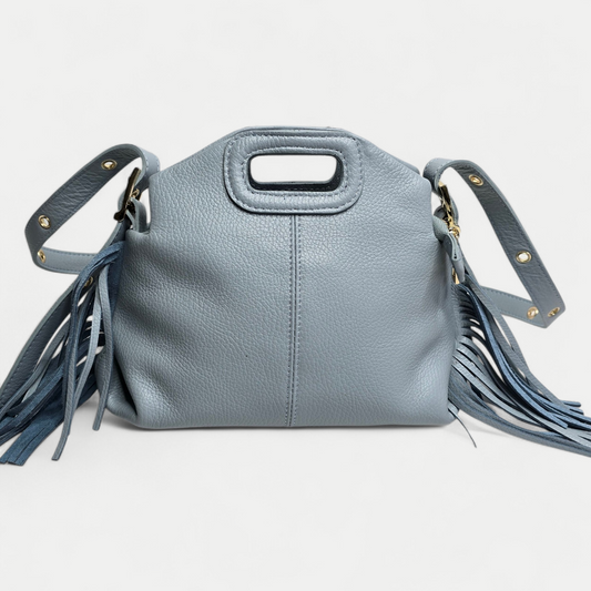 Sac bandoulière Frange - cuir grainé Bleu Ciel