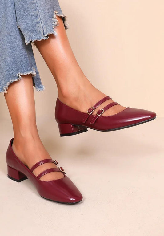 Escarpins Mary Jane à Double Bride Bordeaux
