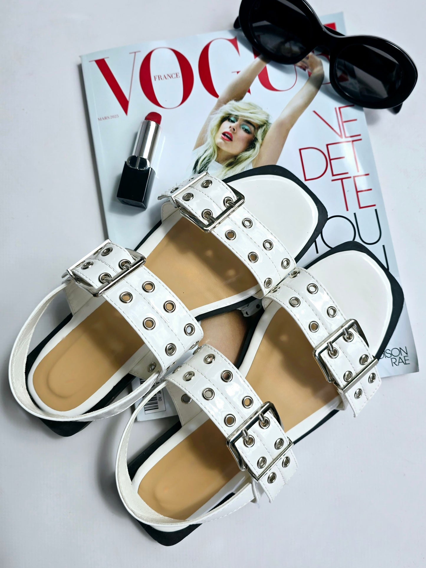 Sandales doubles sangles œillets Blanc