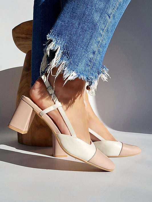 Escarpins slingbacks bicolore Rose pastel