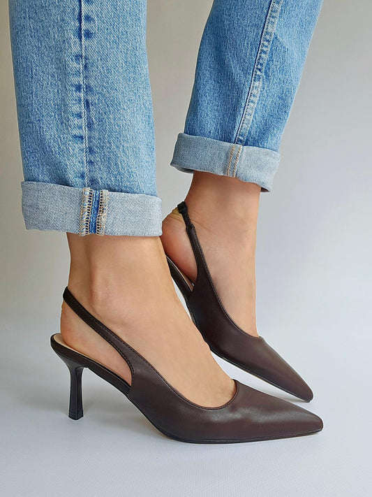 Escarpins slingback Marron