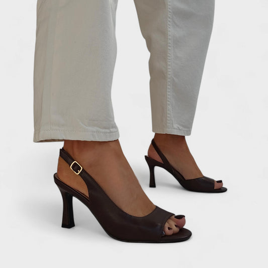Sandales slingback à talon bout ouvert – Choco