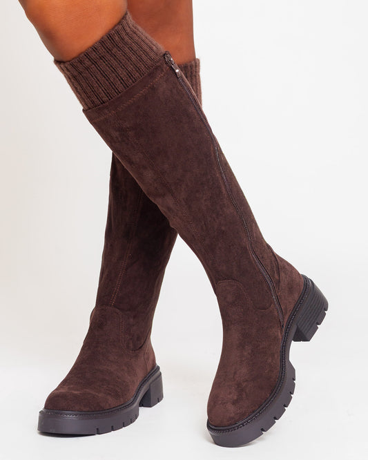 Bottes semelle crantée mi-haute Chocolat