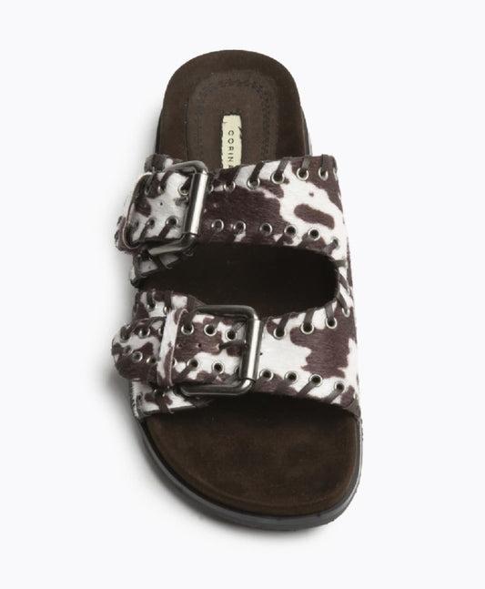 Mules double brides imprimées Vache