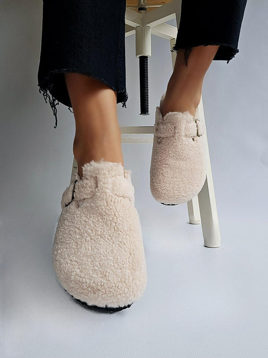 Mules sabot full fourrées façon shearling Écru