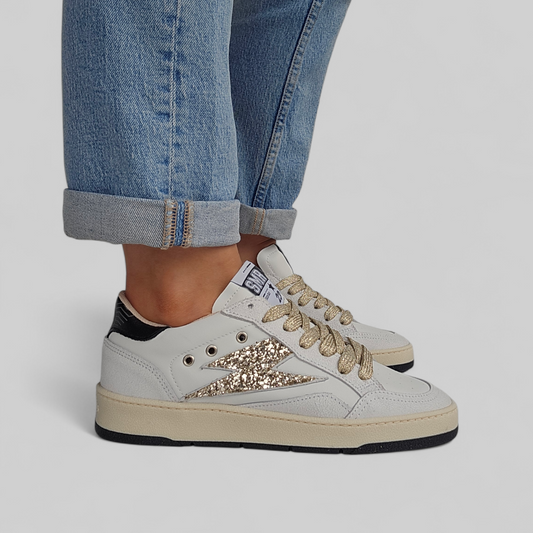 Baskets Semerdjian Dany D343 Blanc, Éclair Doré & Détail Noir