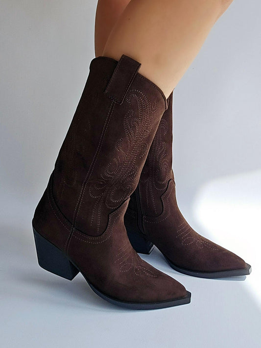 Bottines santiags Corina suédine Chocolat