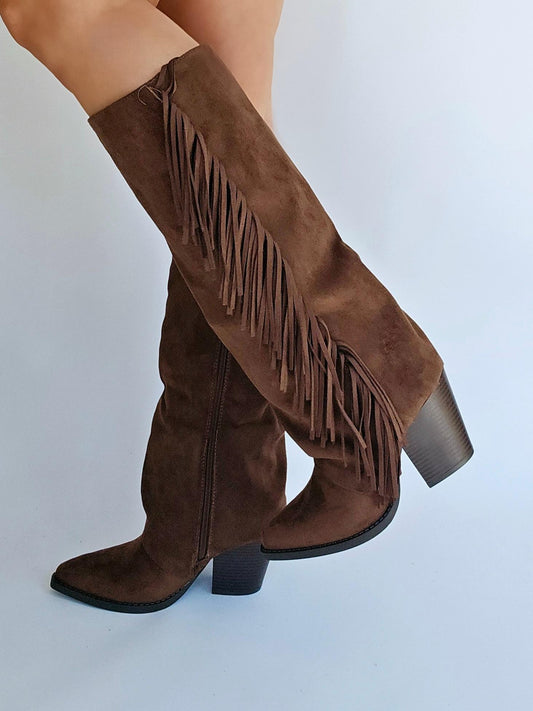 Bottes santiags à franges Marron