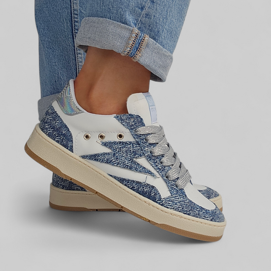 Baskets Semerdjian Dany D353 Blanc, Denim & Argent