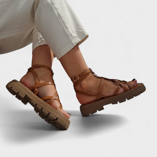 Sandales spartiates à brides fines soleil – Camel