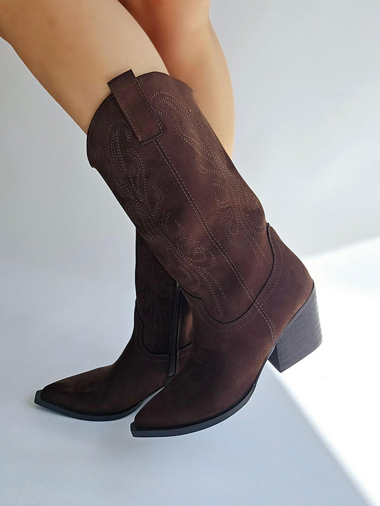 Bottines santiags Corina suédine Chocolat