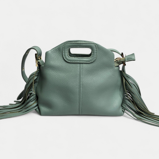Sac bandoulière Frange - cuir grainé Vert pastel