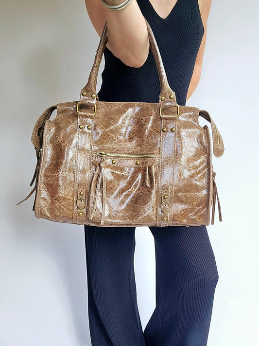 Sac Balou grand modèle 100% cuir irisé Taupe