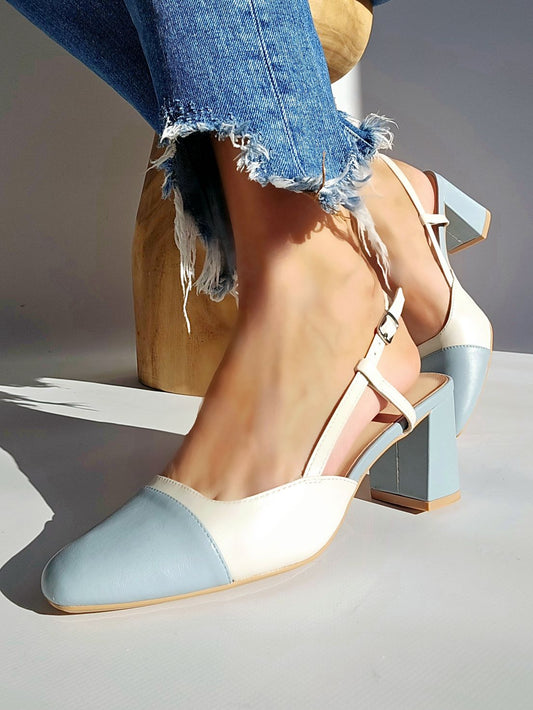 Escarpins slingbacks bicolore Bleu ciel