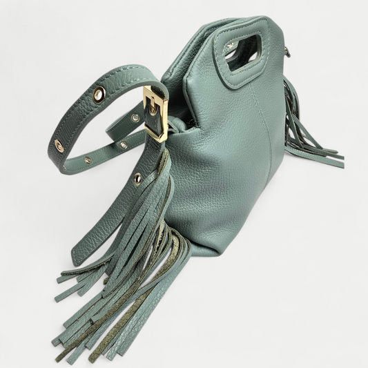 Sac bandoulière Frange - cuir grainé Vert pastel
