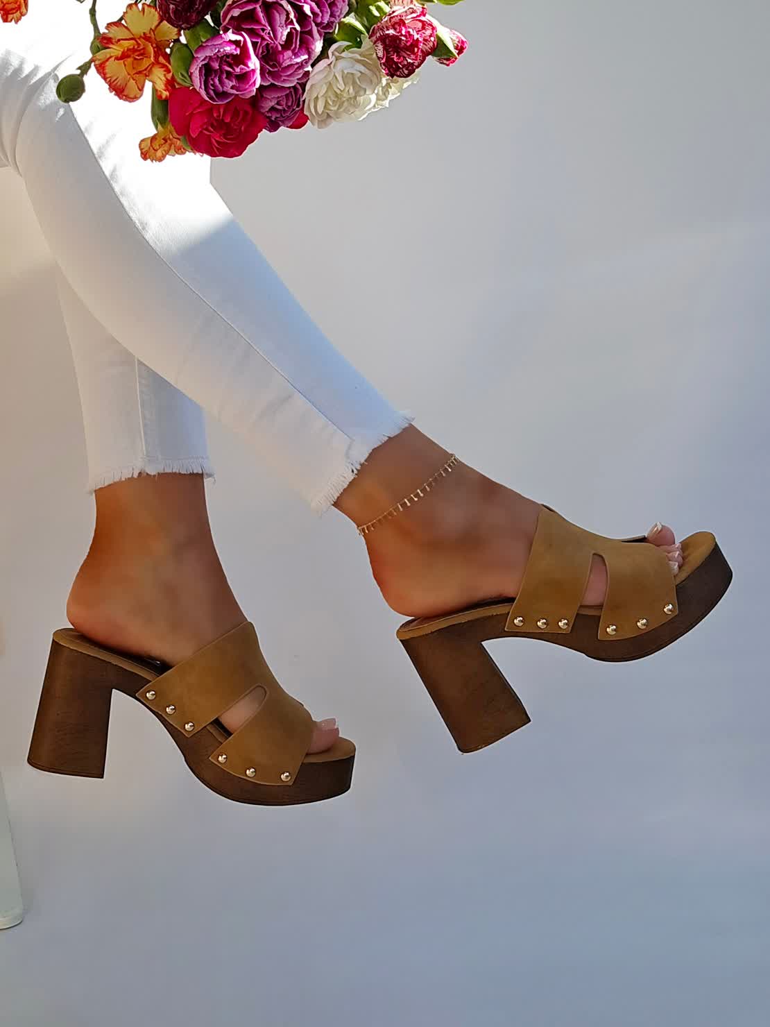 Sandale Sabot A Talon Haut Mules à Talon Haut Et Bande En Cuir