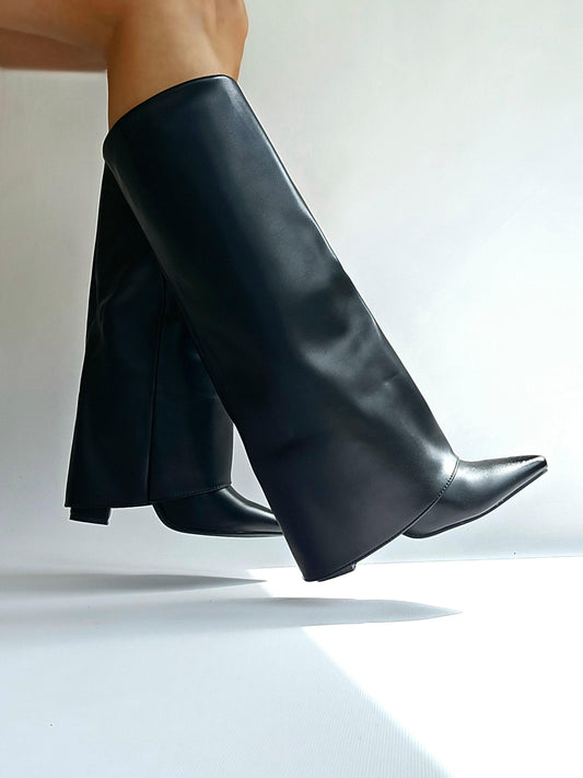 Bottes chaussettes talon carré Noir