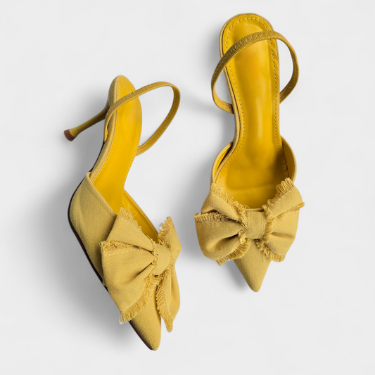 Escarpins talon aiguille en toile - nœuds Jaune
