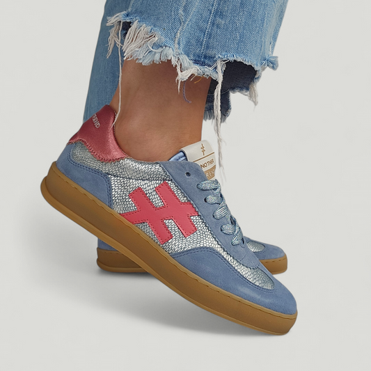 Baskets Another Trend – bleu & argent, logo framboise clair