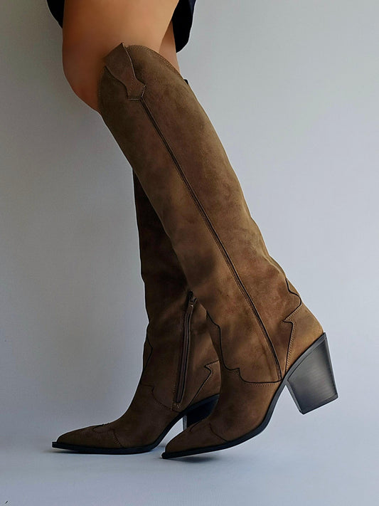 Bottes santiags haute Corina suédine Camel