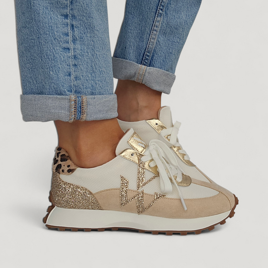 Vanessa Wu Faustine monogram ivory and beige sneakers with running sole