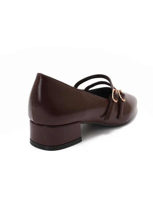Escarpins Mary Jane à Double Bride Marron