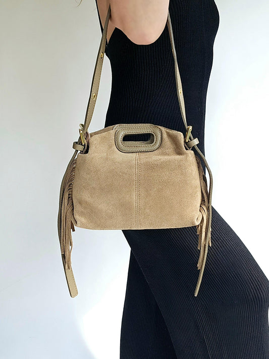 Sac frange bandouillère rivets Petit Taupe