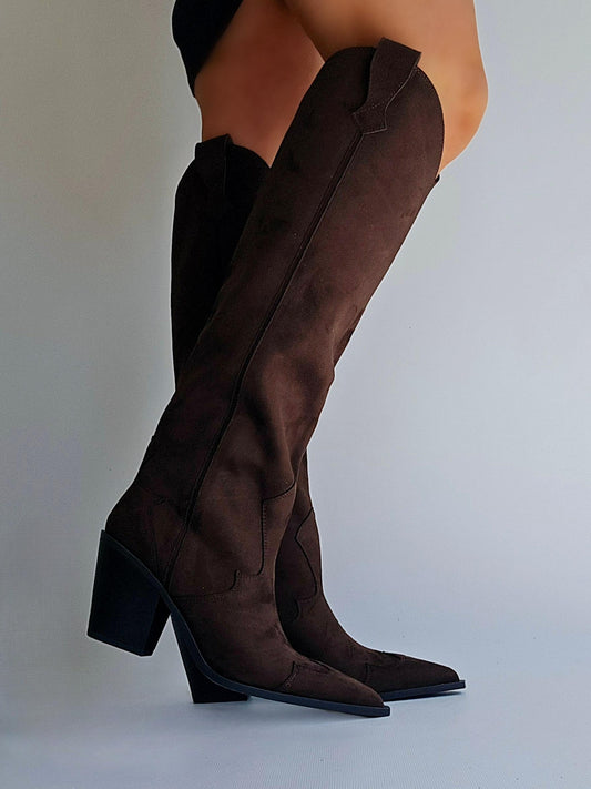 Bottes santiags haute Corina suédine Chocolat
