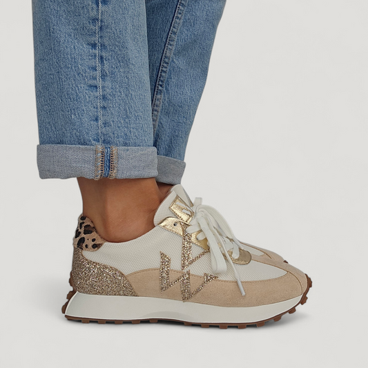 Vanessa Wu Faustine monogram ivory and beige sneakers with running sole