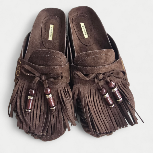 Mules mocassins frange - Corina Chocolat