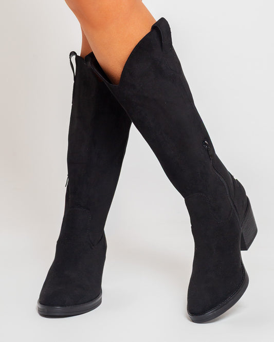 Bottes femme suédine – esprit western chic étoilée Noir