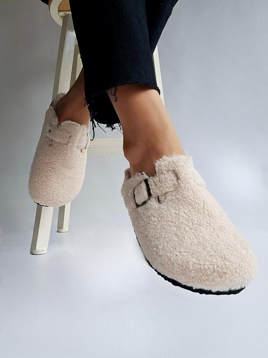 Mules sabot full fourrées façon shearling Écru