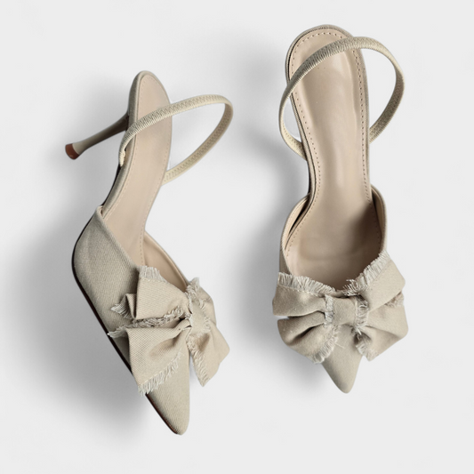 Escarpins talon aiguille en toile - neouds Beige