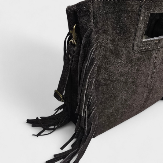 Sac frange rectangle - bandouillère Chocolat